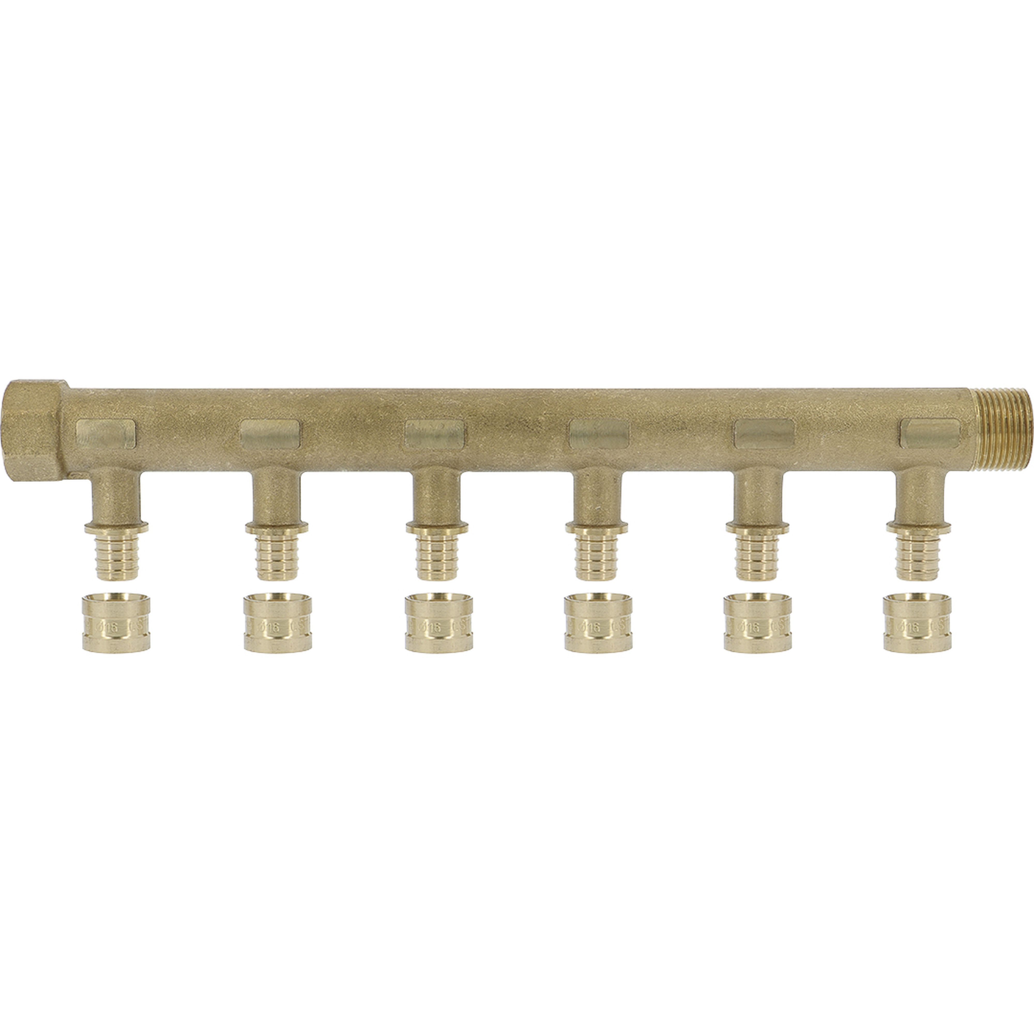 PB Tub - Collecteur G 3/4"-PER Ø12- 6 dériv. 1/2" Racc. SERTIgliss intégrés-Entraxe 50mm