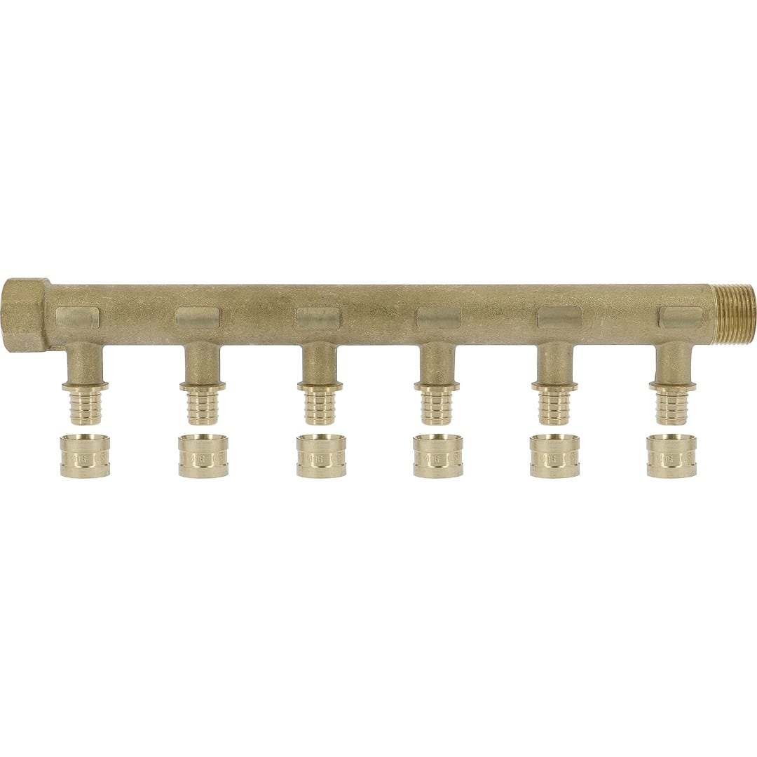 PB Tub - Collecteur G 3/4"-PER Ø16- 6 dériv. 1/2" Racc. SERTIgliss intégrés-Entraxe 50mm