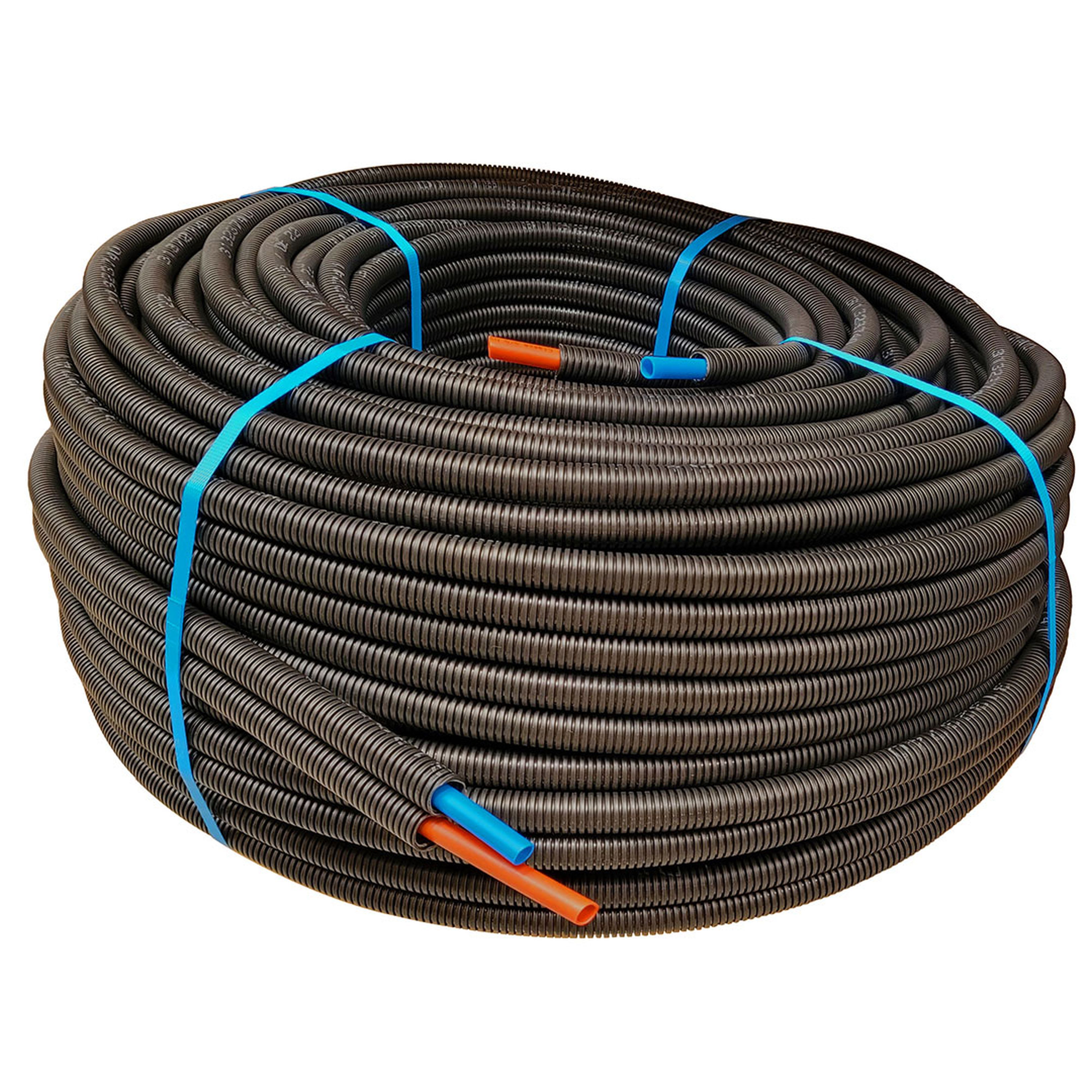 PB Tub - PER Prégainé Double Ø 13x16  -Cour. 50m Tube bleu/rouge-Gainé noire