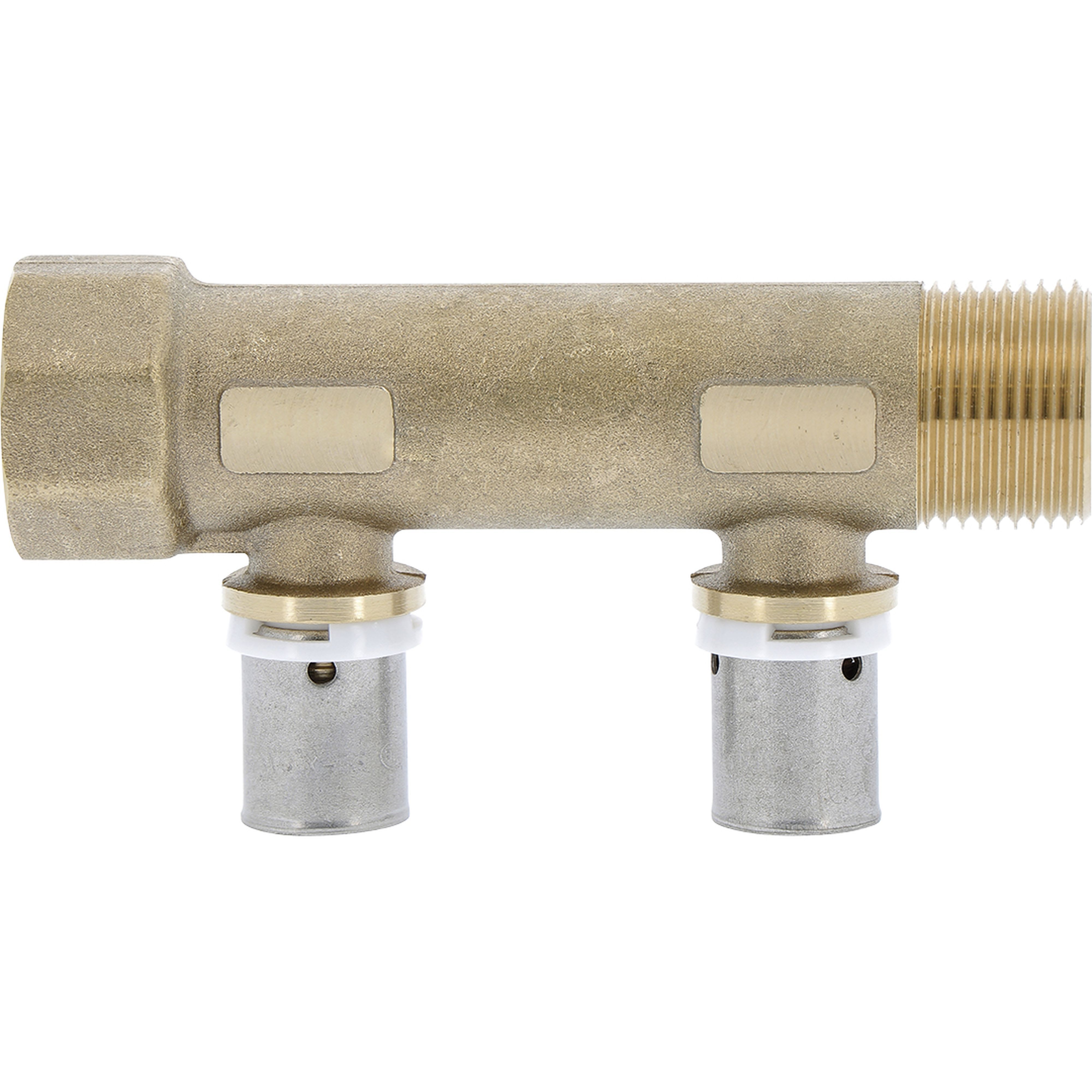 PB Tub - Collecteur R 3/4"-PER Ø16- 2 dériv. 1/2" Racc. SERTIpress intégrés-Entraxe 50mm