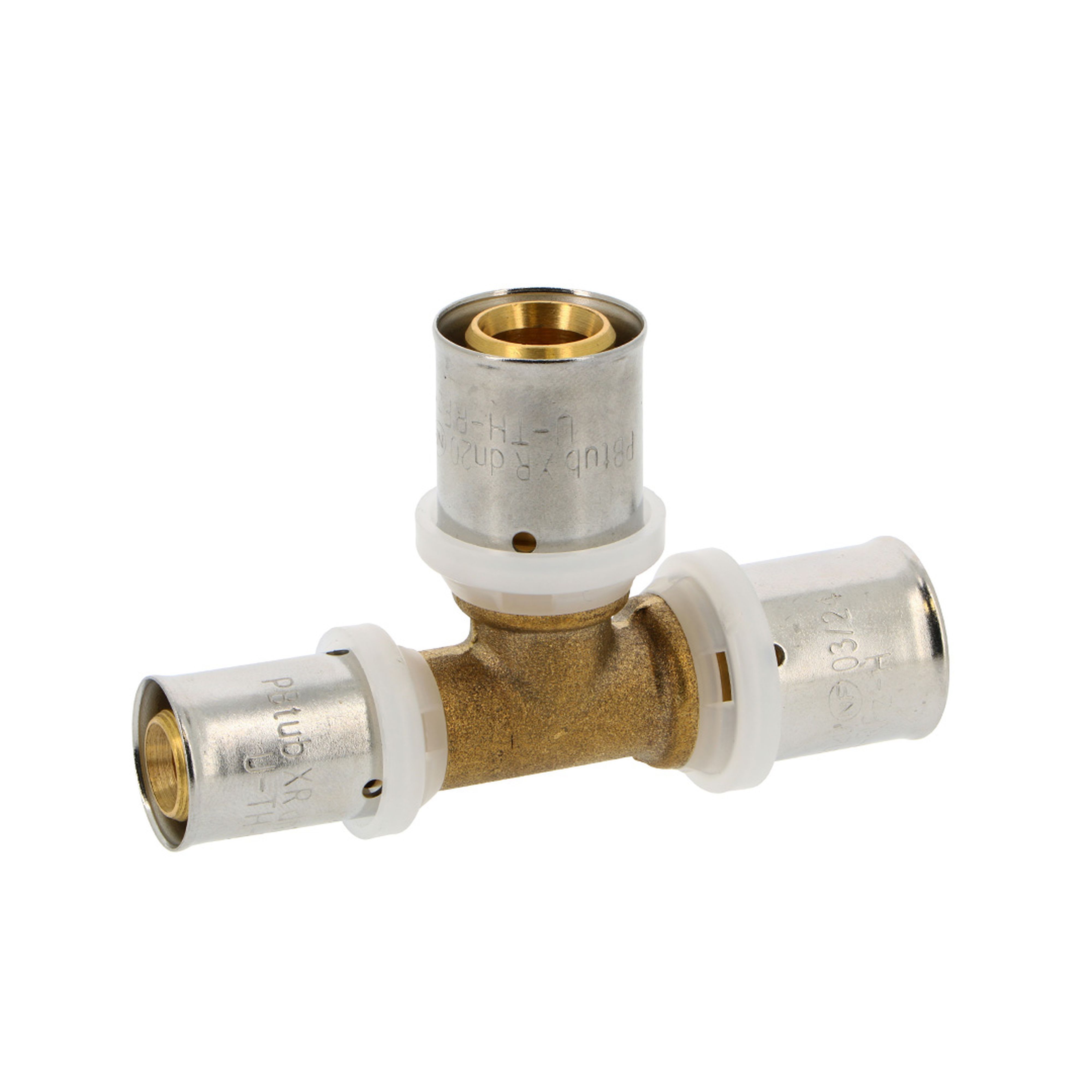 PB Tub - Té Inégal laiton XR Ø 20-16-20mm Multicouche PBtub à sertir TH-H-U-RFz