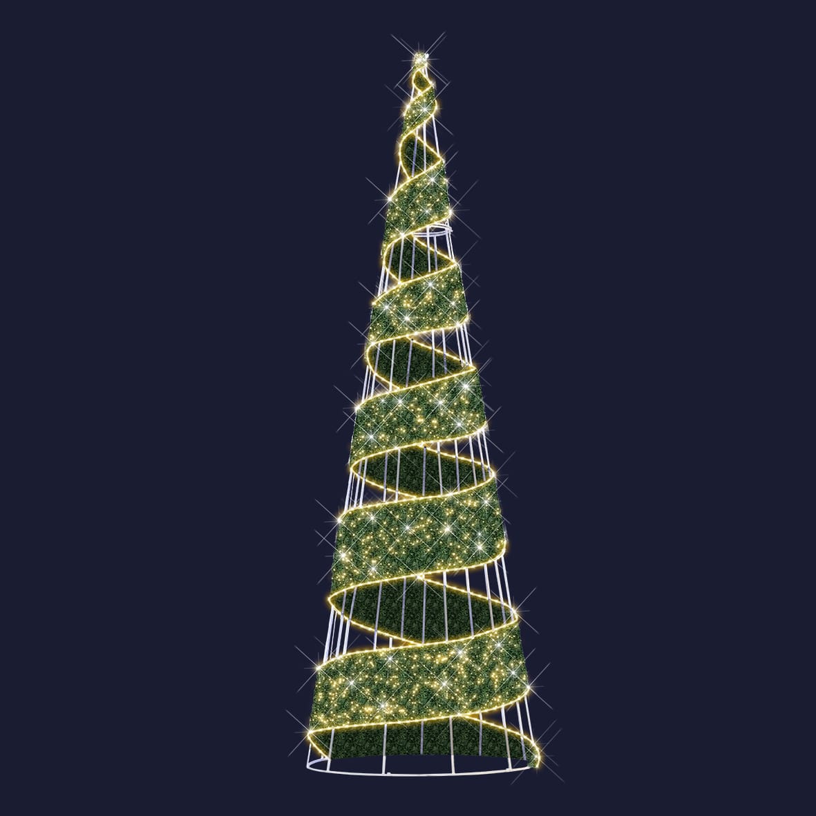 Festilight - RIBBON TREE - Sapin ruban Vert - H8 x Ø2,7m- LED blanc chaud pétillant - 230V