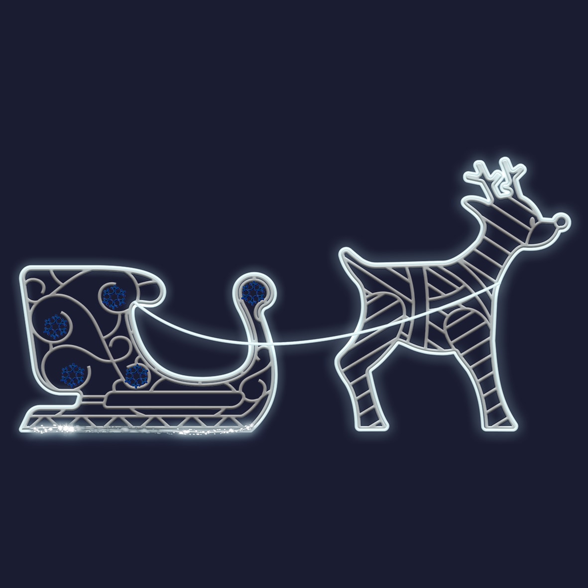 Festilight - L'ENVOLEE - LMF - Renne et traineau 2D - 2,5 x 1,25 m - LED Néon blanc froid