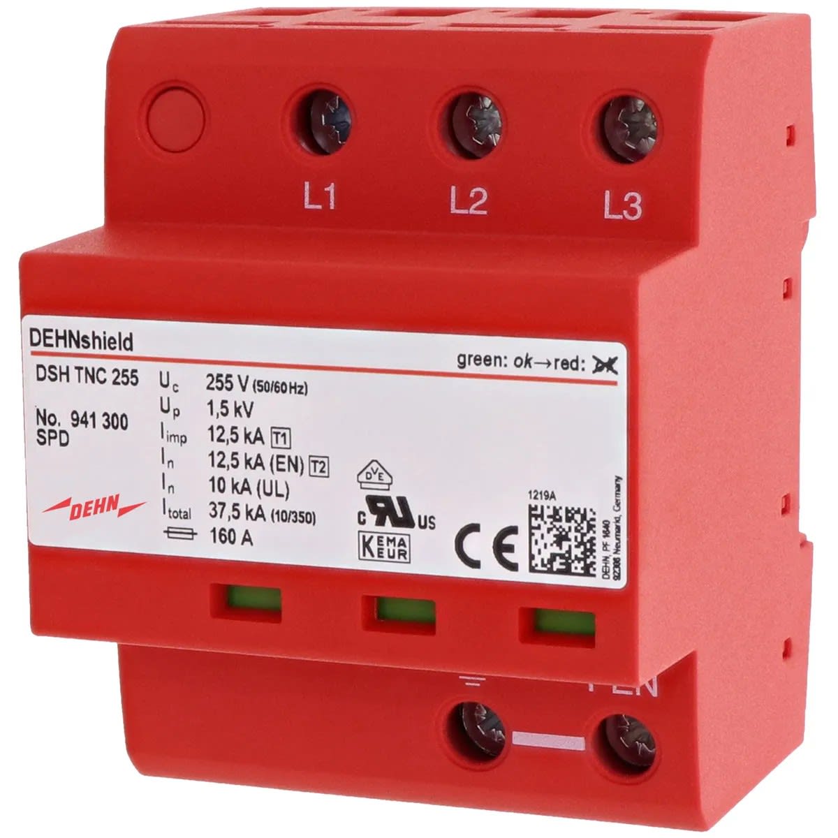 Dehn - DEHNShield DSH TNC 255 :SPD type 1- Iimp 12,5 kA- Tri compact - Up <= 1,5 kV-3+0
