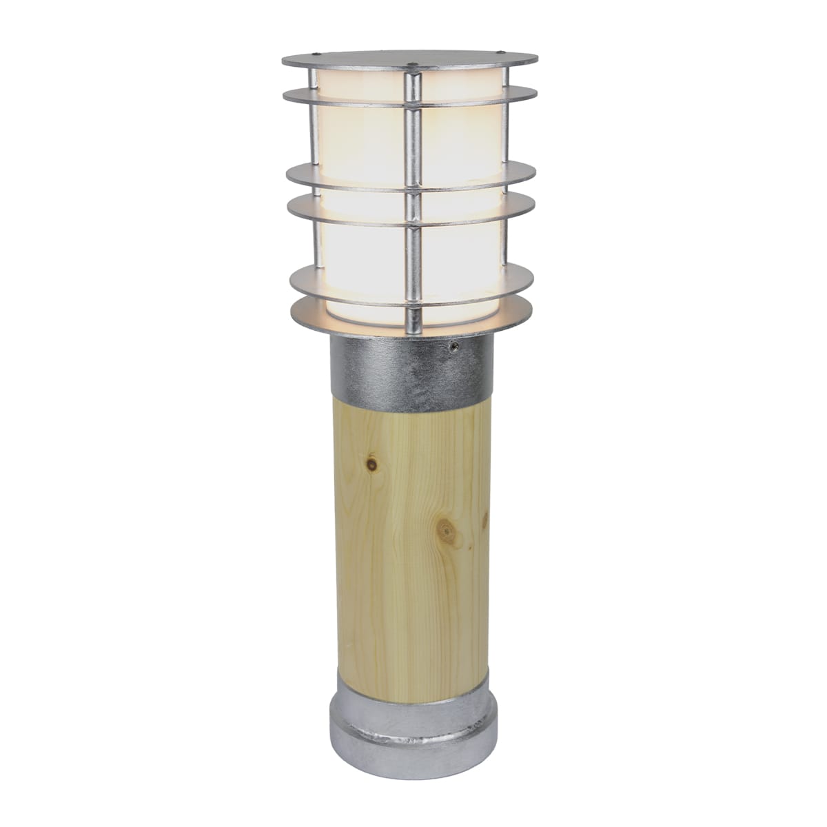 Norlys - STOCKHOLM galvanisé bois brut 46W halogène max./E27 IP65 cl II ver opale H490mm