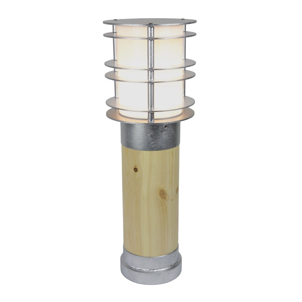 Norlys - STOCKHOLM galvanisé bois brut 46W halogène max./E27 IP65 cl II ver opale H490mm