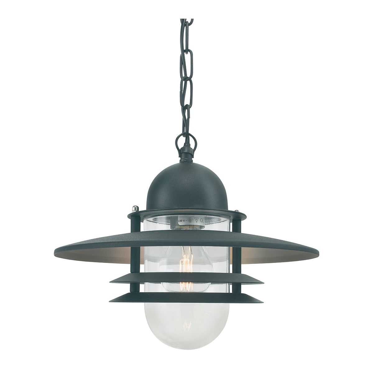 Norlys - OSLO CHAINE noir 57W halogène max./E27 IP54 classe II verrerie claire polyc.