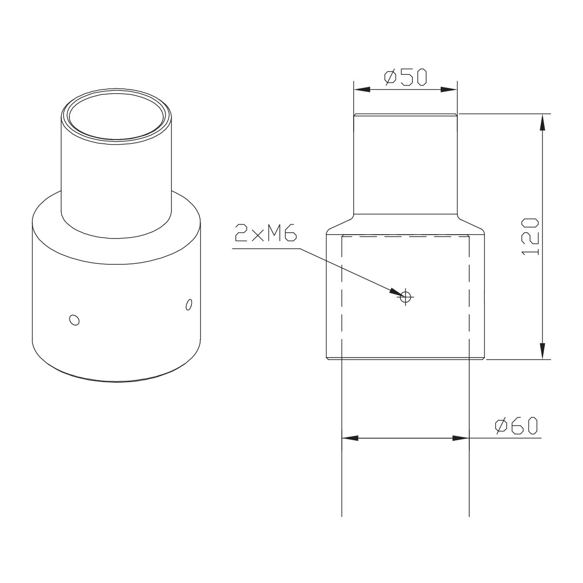 Norlys - Adaptateur en acier peint noir pour une tête ?50mm sur un mât ?60mm