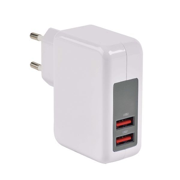 FINDIS Pays De Loire - CHARGEUR USB sur Secteur 230V - 5V/2.4A (Smart Charge) + 1A