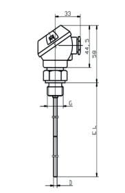 JUMO FRANCE - Thermocouple chemisé avec tête de raccordement, forme J suivant DIN 43710 et EN