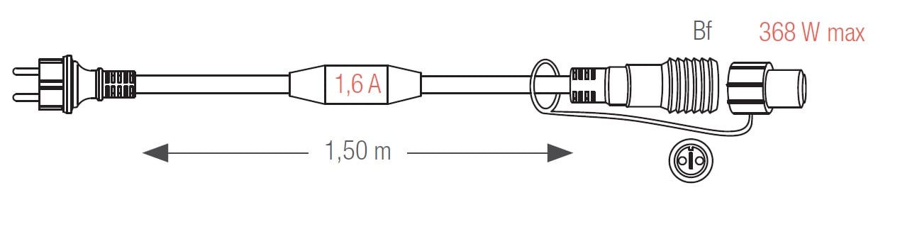 Chromex - Cable alim. Blanc redresse 1,5m Blanc Fixe 230V Int- Ext