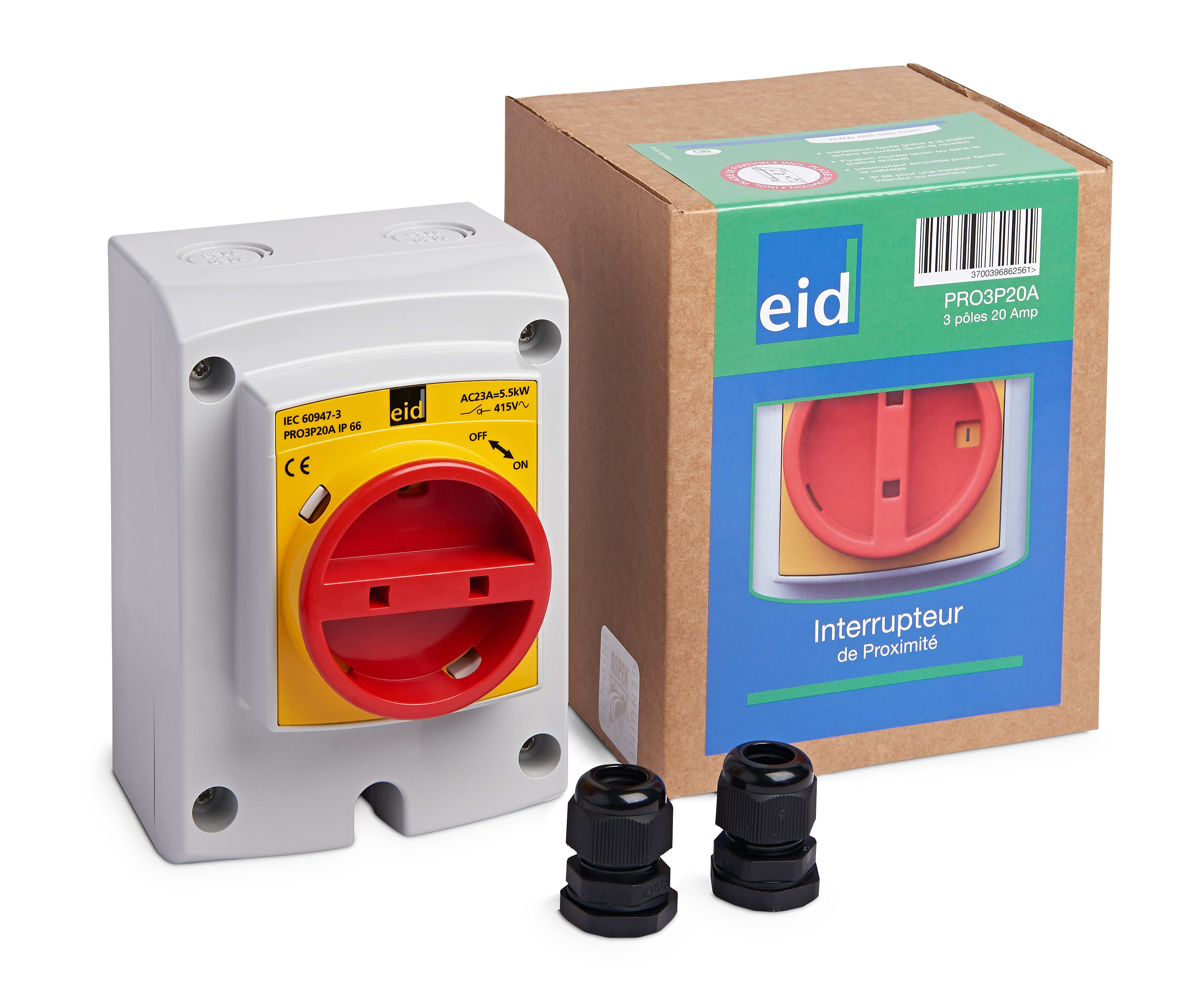 Eid - coffret de protection ip66 4p 20a avec presse-étoupes