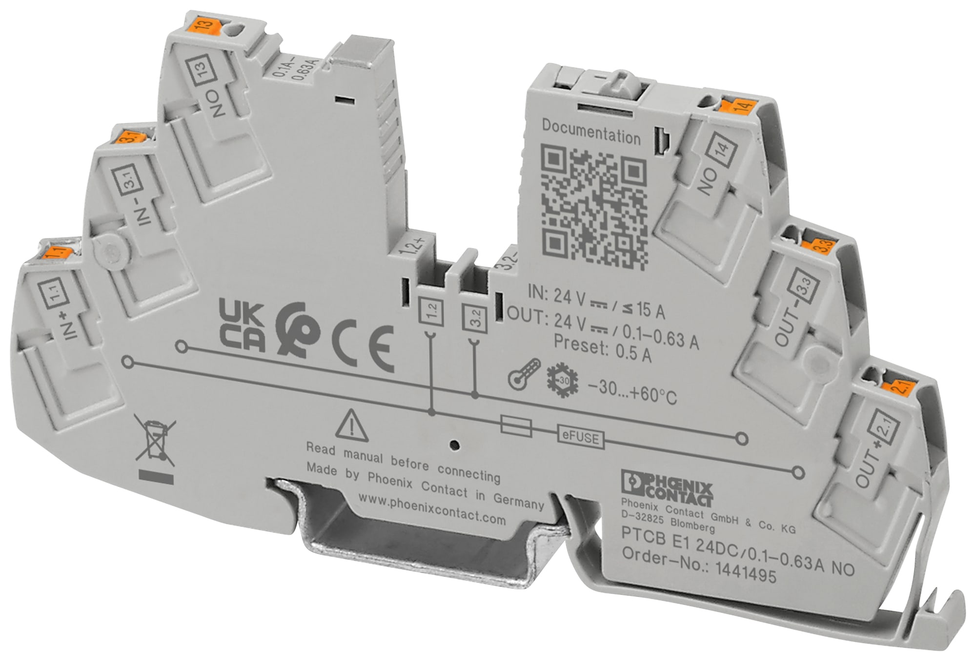 Phoenix Contact - Disjoncteur électronique 1 voie 24 VDC - réglable de 0,1 à 0,63 A - NO