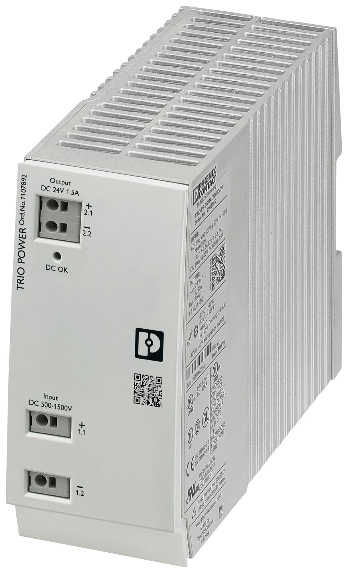 Phoenix Contact - TRIO-PS-2G/1500DC/24DC/1.5 - Alimentation industielle DC/DC 1500VDC/24VDC-1,5A