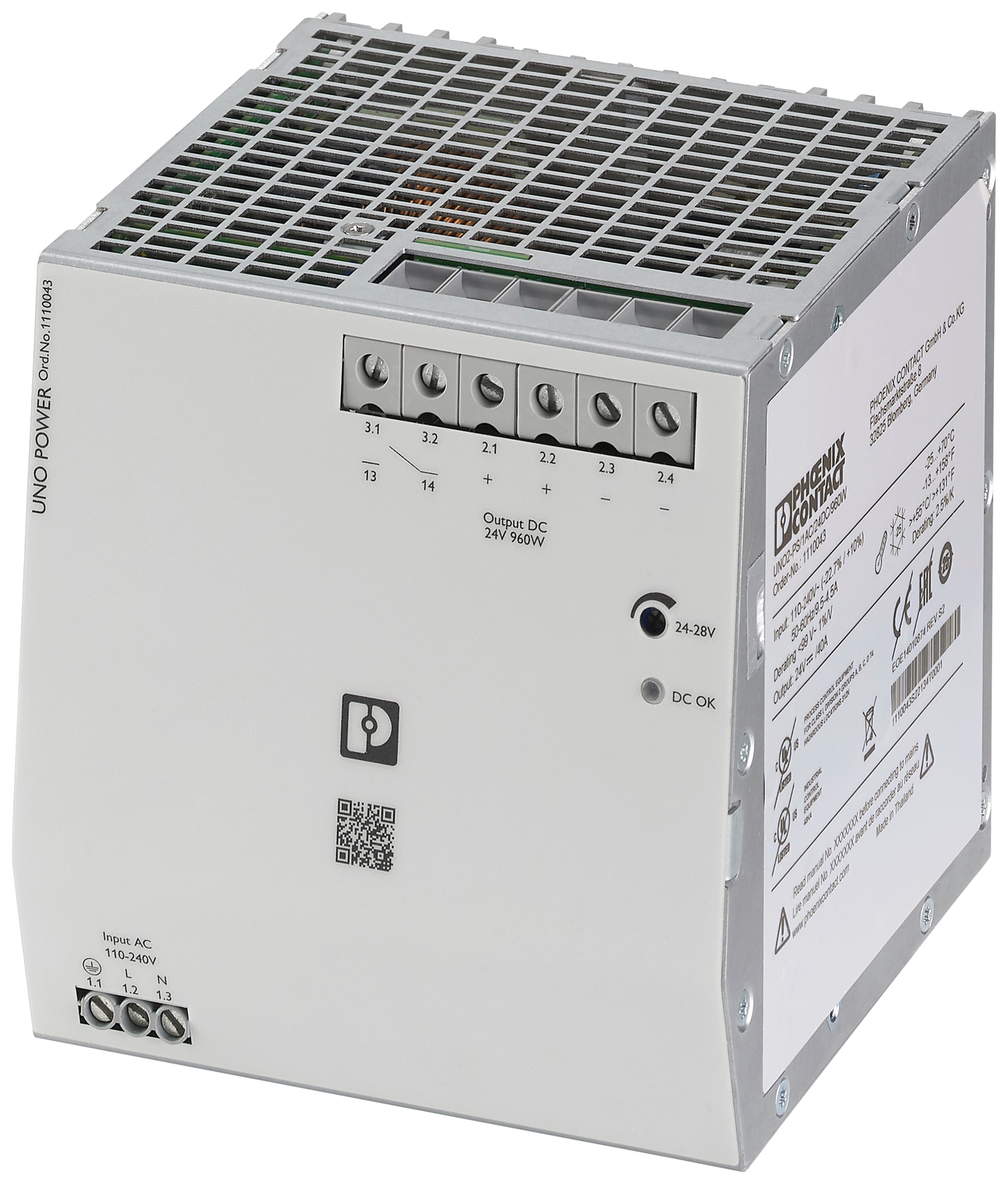 Phoenix Contact - Alimentation compacte Mono 230VAC/ 24VDC-960W