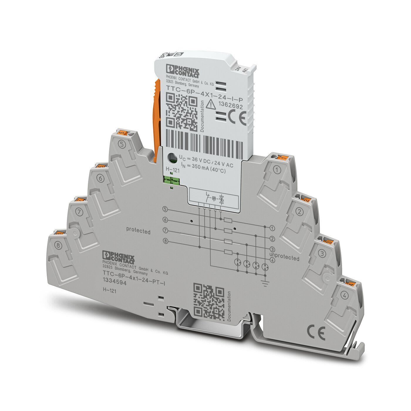 Phoenix Contact - TTC-6P-4X1-24-PT-I - Parafoudre 4 fils TOR 24VDC Push-in