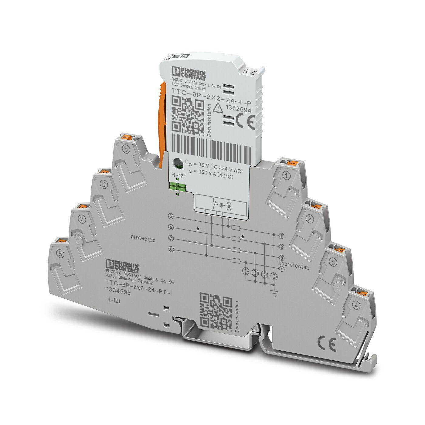 Phoenix Contact - TTC-6P-2X2-24-PT-I -  Parafoudre 2 boucles 4-20mA 24VDC  Push-in