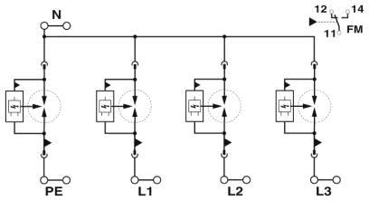 Phoenix Contact - Parafoudre Tri+N T1+2 - Uc:264VAC-Up:3kV-Iimp:50kA avec contact o/f TT/TN