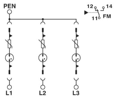 Phoenix Contact - Parafoudre Tri - T2 - Uc:350VAC - In: 20kA - avec contact o/f - TT/TN
