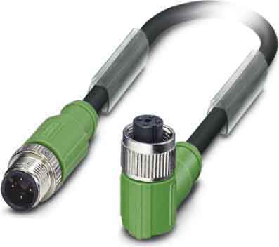 Phoenix Contact - Câble capt./act., 4 pôles, PUR, blindé, M12 mâle droit, M12 fem. coudé, A, 1,5 m