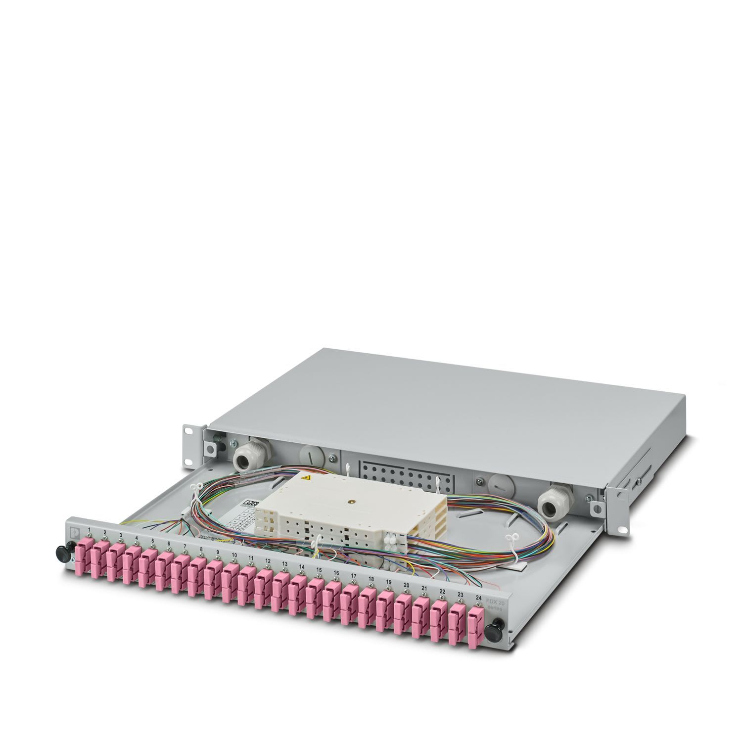 Phoenix Contact - Tiroir optique 19" 1U  24 SC Duplex 50/125  OM4 Préassemblé (cassettes pigtails)