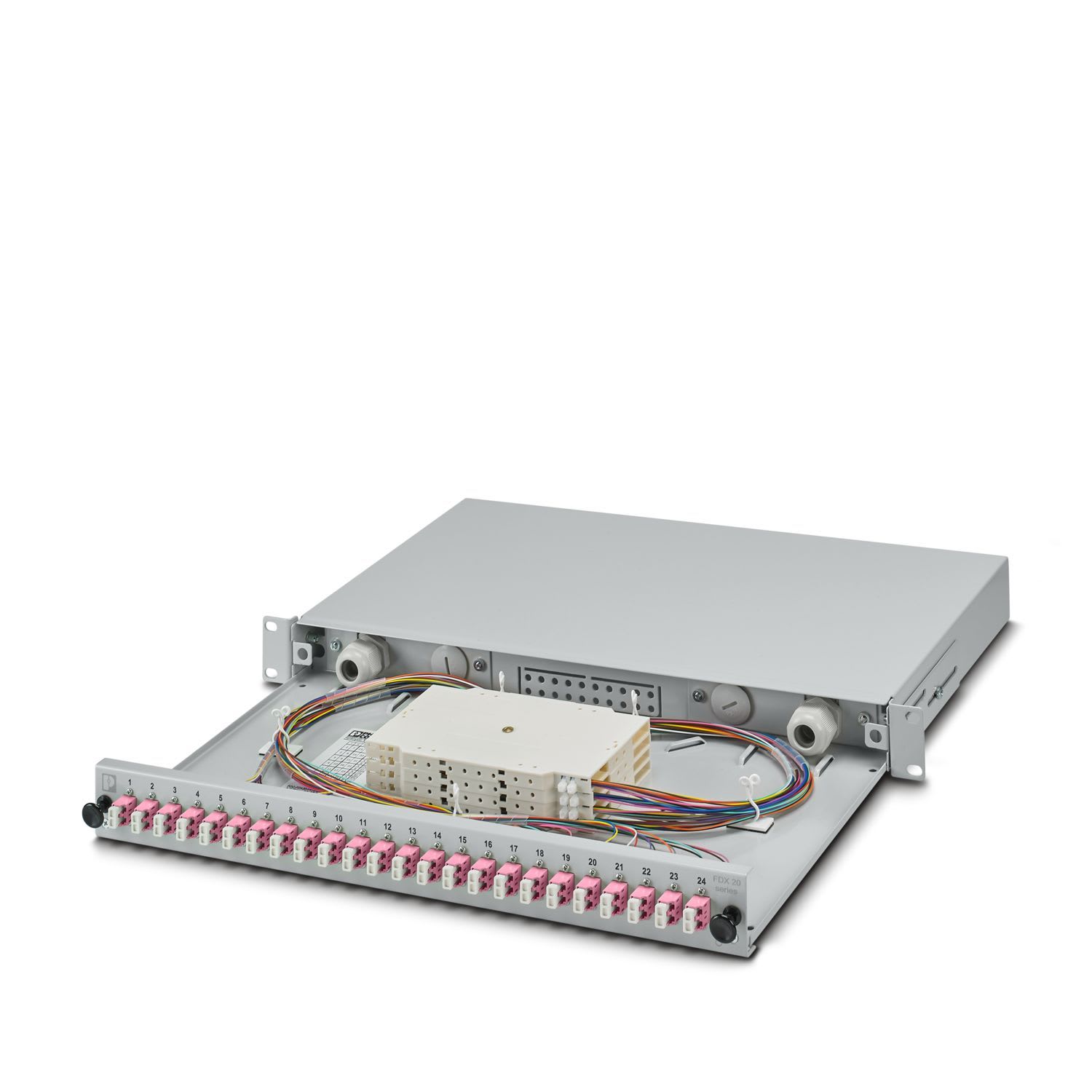 Phoenix Contact - Tiroir optique 19" 1U  24 LC Duplex 50/125  OM4 Préassemblé (cassettes pigtails)