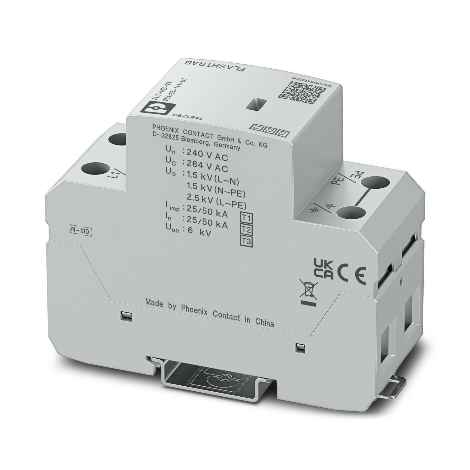Phoenix Contact - FLT-MB-T1-264/25-1+1-UT - Parafoudre T1+2+3 - Monophasé 230VAC - 25kA - TT/TNS