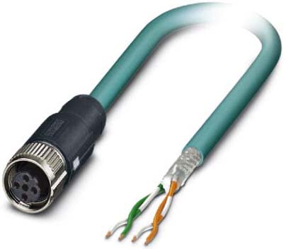 Phoenix Contact - Câble Bus, 4 pôles, Ethernet CAT5, M12 femelle droit, Ext. Libre, D, 2 m