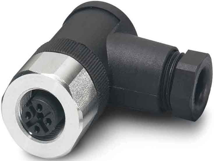 Phoenix Contact - Connecteur M12, cod. A, femelle coudé, 5P, à visser, bague inox, diam. 4 à 6 mm