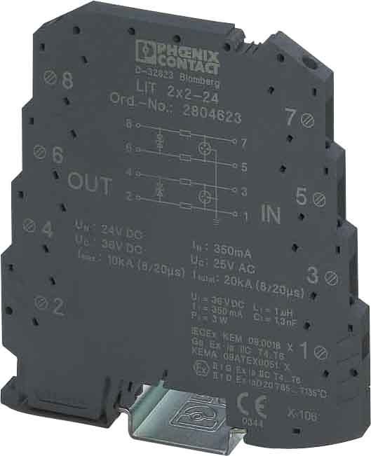 Phoenix Contact - LIT 2X2-24 - Borne parafoudre 2 boucles 4-20mA In: 5kA (8/20) - Uc: 36VDC