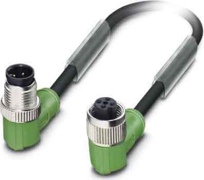 Phoenix Contact - Câble capt./act., 4 pôles, PUR, M12 mâle coudé, M12 femelle coudé, A, 0,6 m