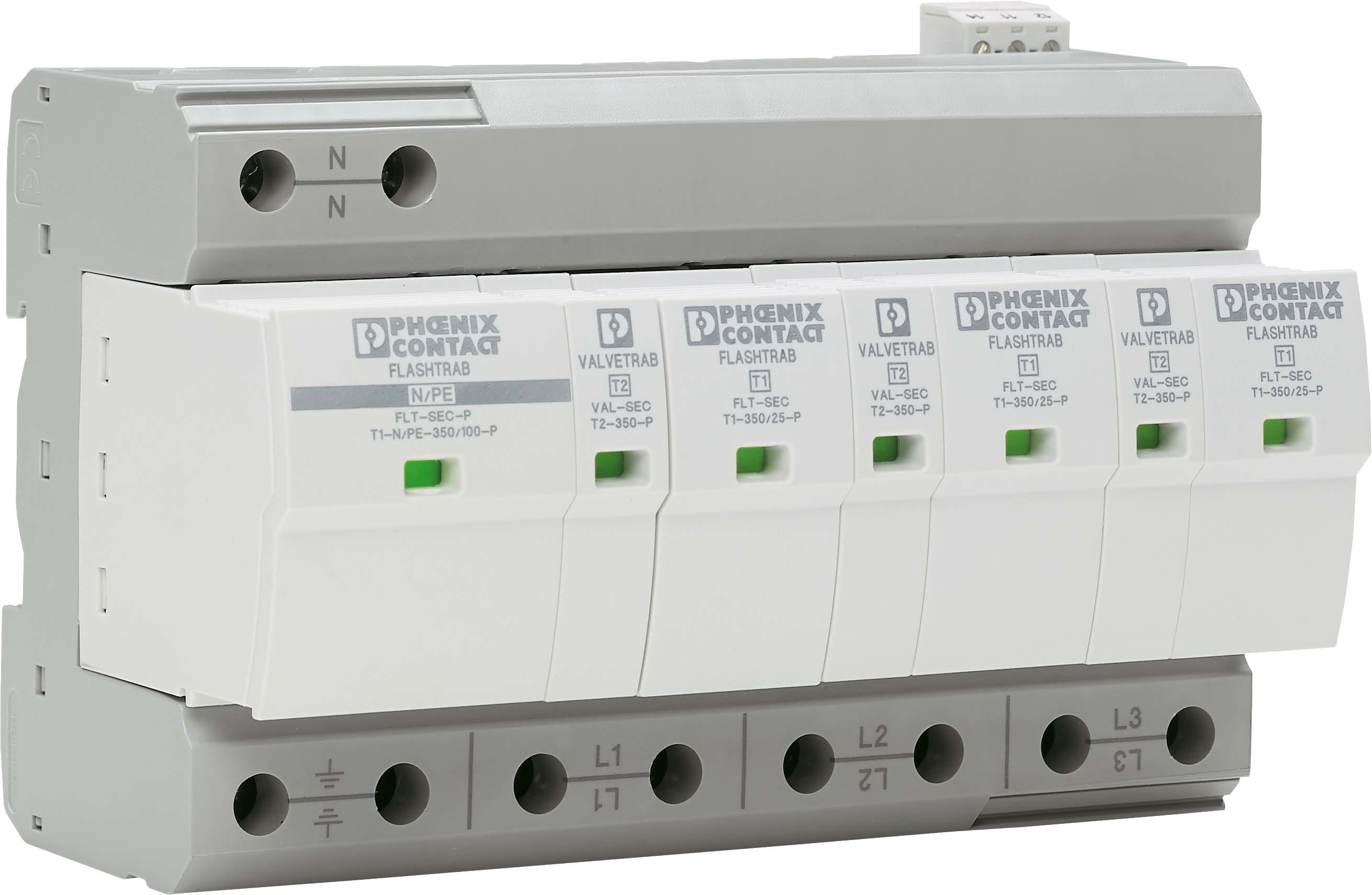 Phoenix Contact - Parafoudre Tri+N T1+2 - Uc:350VAC-Iimp:25kA-Up:2,2kV avec contact o/f TT/TN