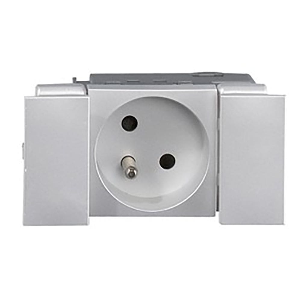 Planet Wattohm - Prise 2P+T Logix - 2 modules - 16A - 250V - Bornes auto - Alumnic RAL 9016