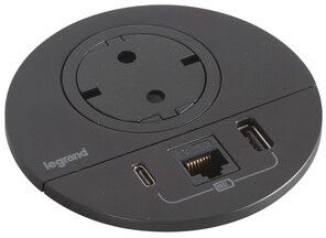 Planet Wattohm - Disq80 Incara 2P+T Schuko + USB A+C + RJ45 + cordon 0,5m Wieland - noir