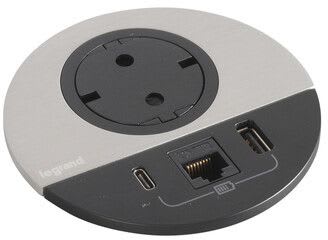 Planet Wattohm - Disq80 Incara 2P+T Schuko + USB A+C + RJ45 + cordon 0,5m Wieland - métal