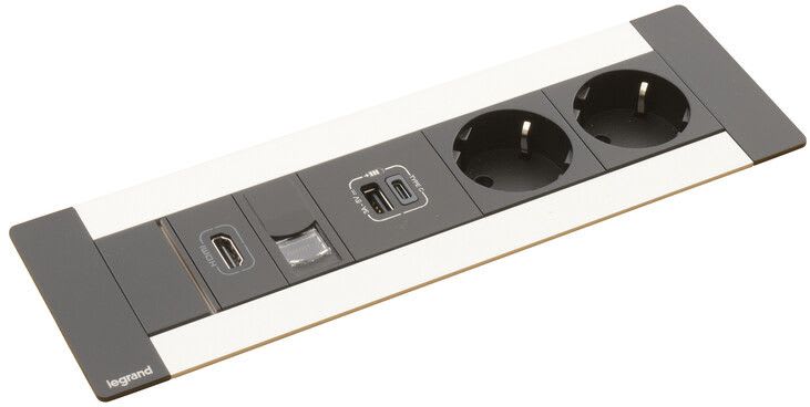 Planet Wattohm - Prise Multilink horiz. pour mobilier 2x2P+T Schuko + USB C 30W - cord 2m - métal