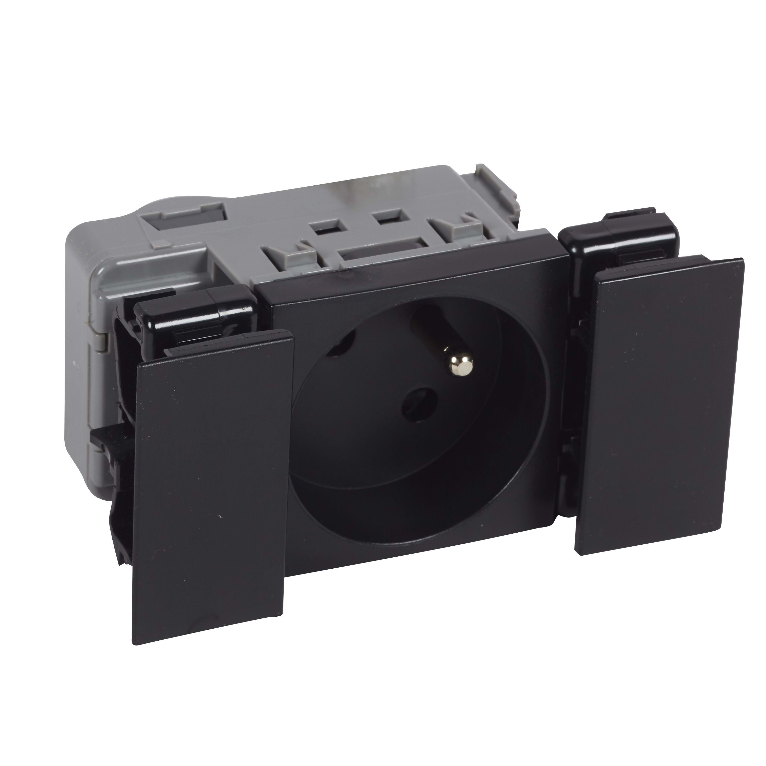 Planet Wattohm - Prise 2P+T Logix - 2 modules - 16A - 250V - Bornes auto - Noir