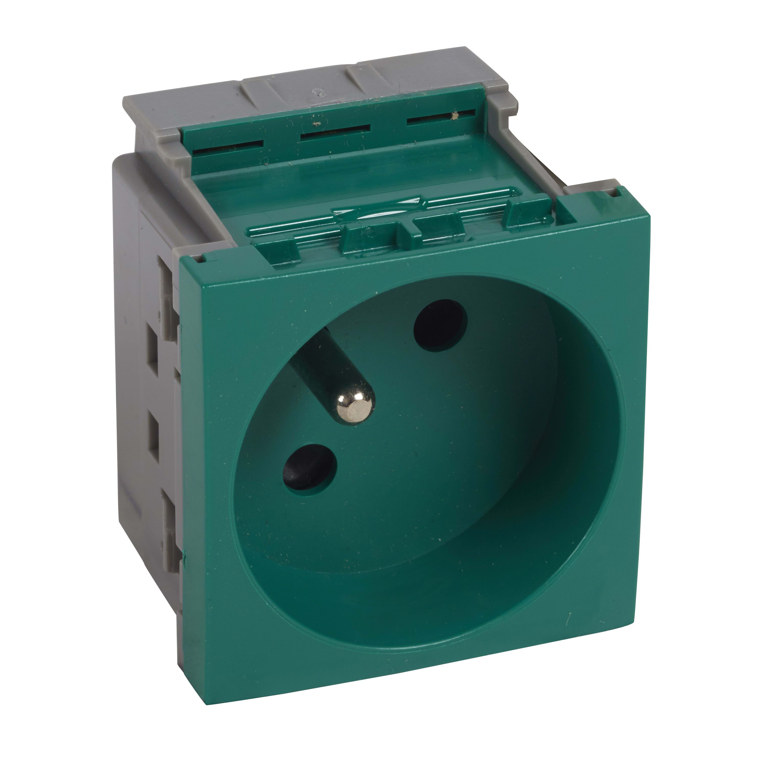 Planet Wattohm - Prise 2P+T juxtaposée Logix-2 modules-16A-250V-Brochage vertical-Vert RAL 6016