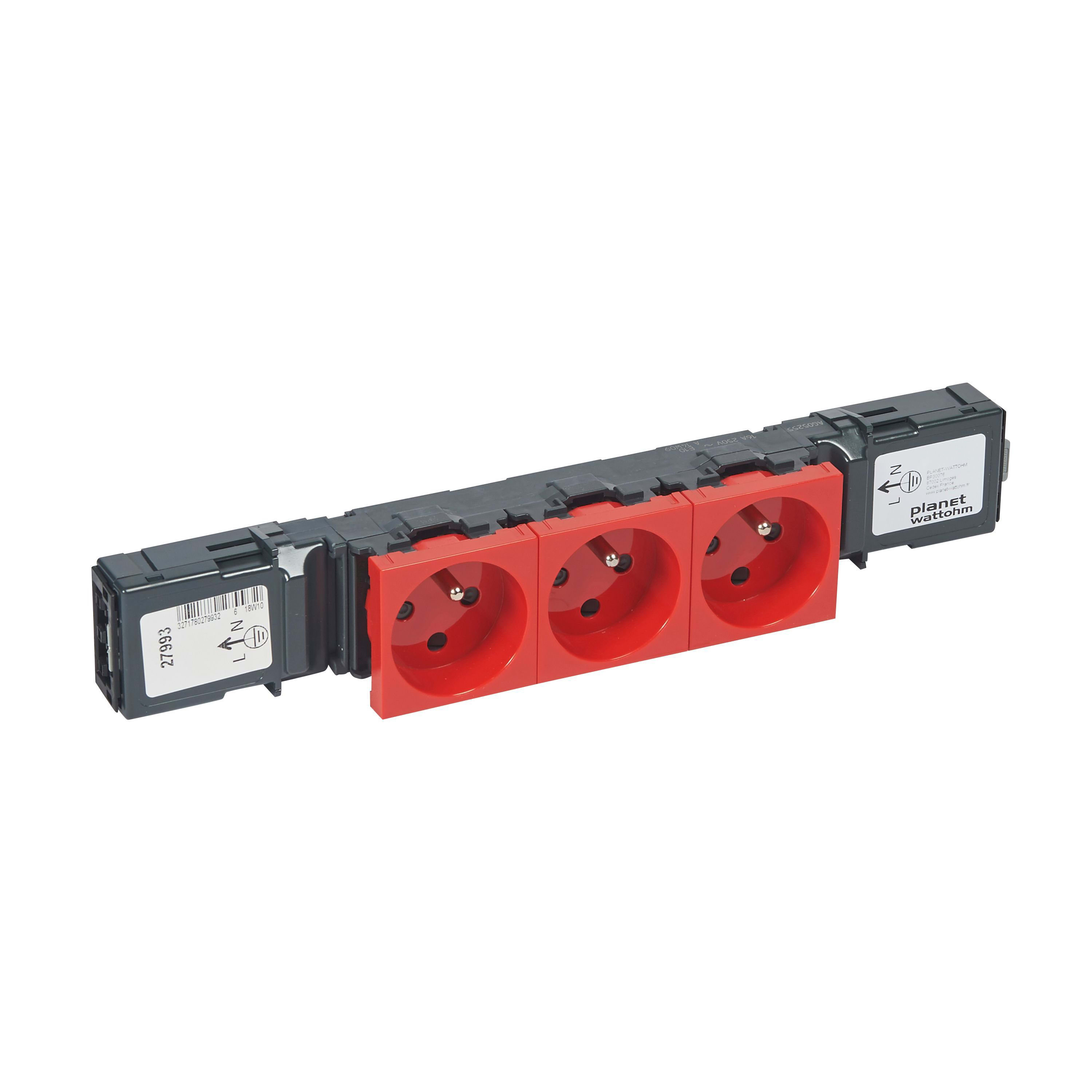 Planet Wattohm - Bloc prise pour goulotte Logix 45 - 3x2P+T Wago - Rouge RAL3020