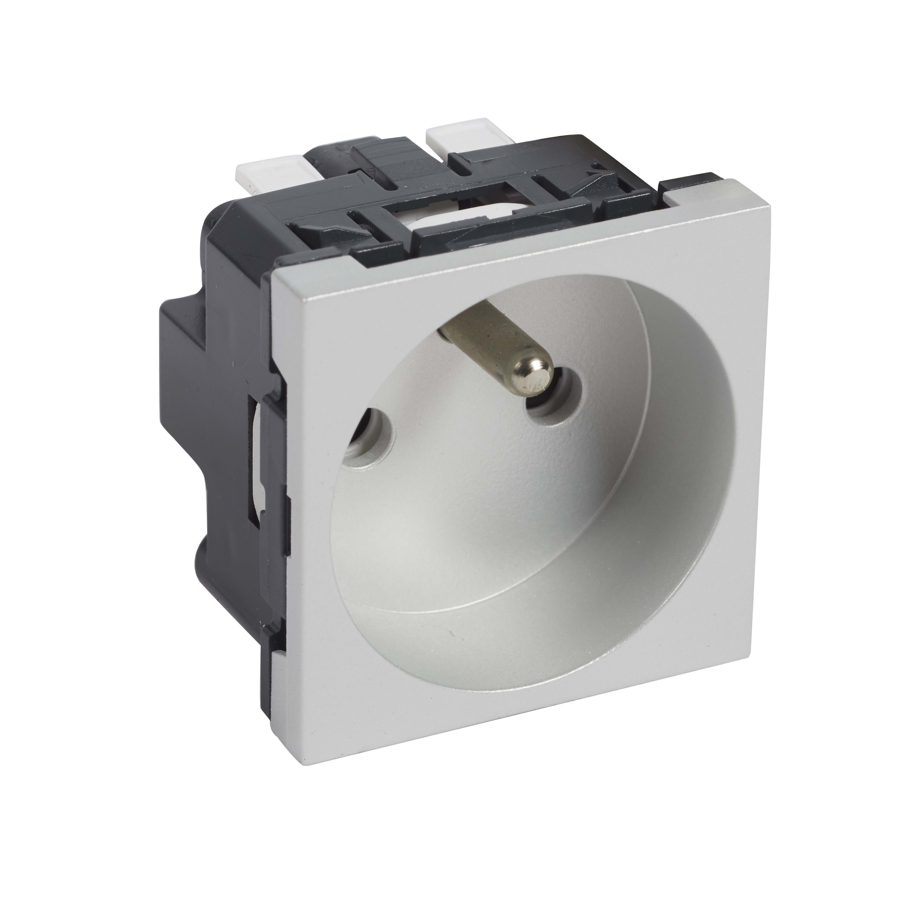 Planet Wattohm - Prise 2P+T Logix pour installation où 1 poste suffit-2 modules-16A-250V-Alumnic