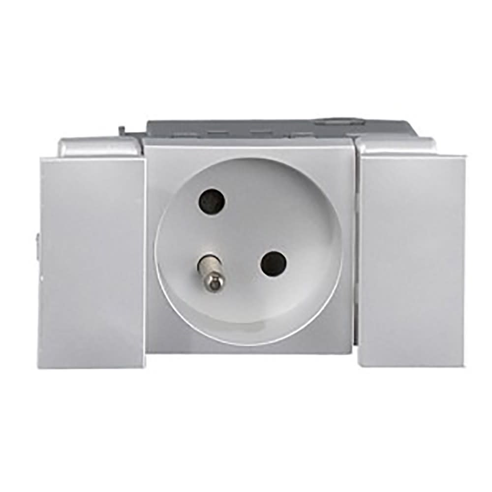 Planet Wattohm - Prise 2P+T Logix - 2 modules - 16A - 250V - Bornes auto - Alumnic RAL 9016