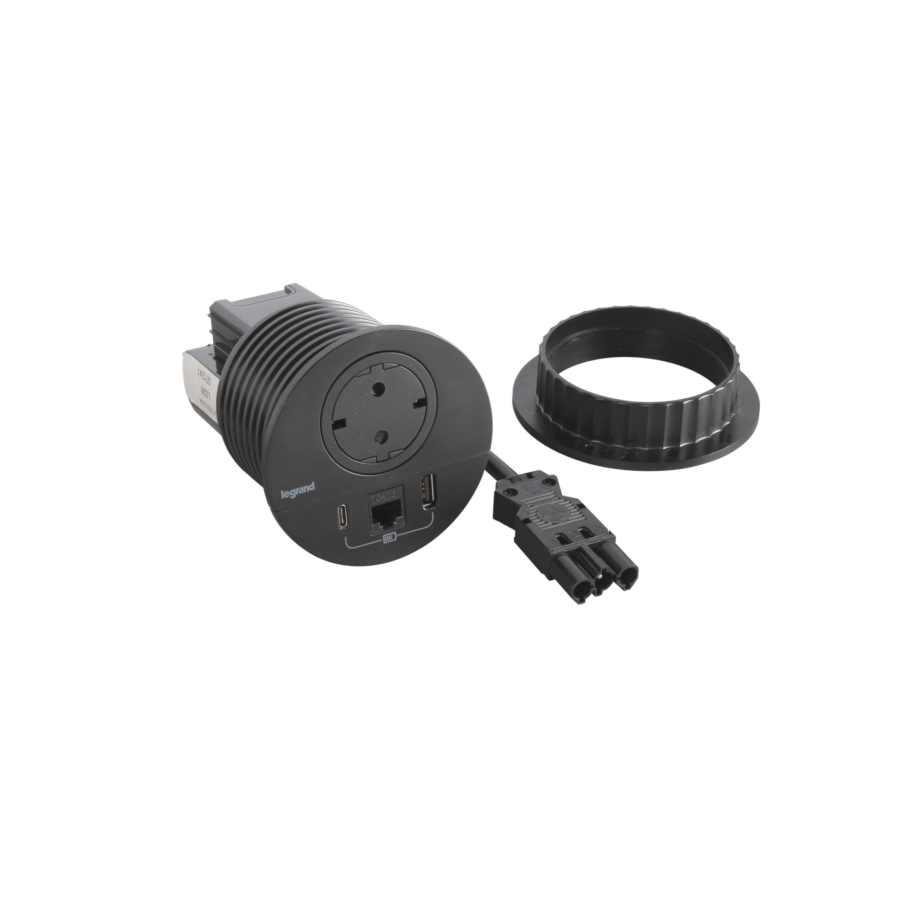 Planet Wattohm - Disq80 Incara 2P+T Schuko + USB A+C + RJ45 + cordon 0,5m Wieland - noir