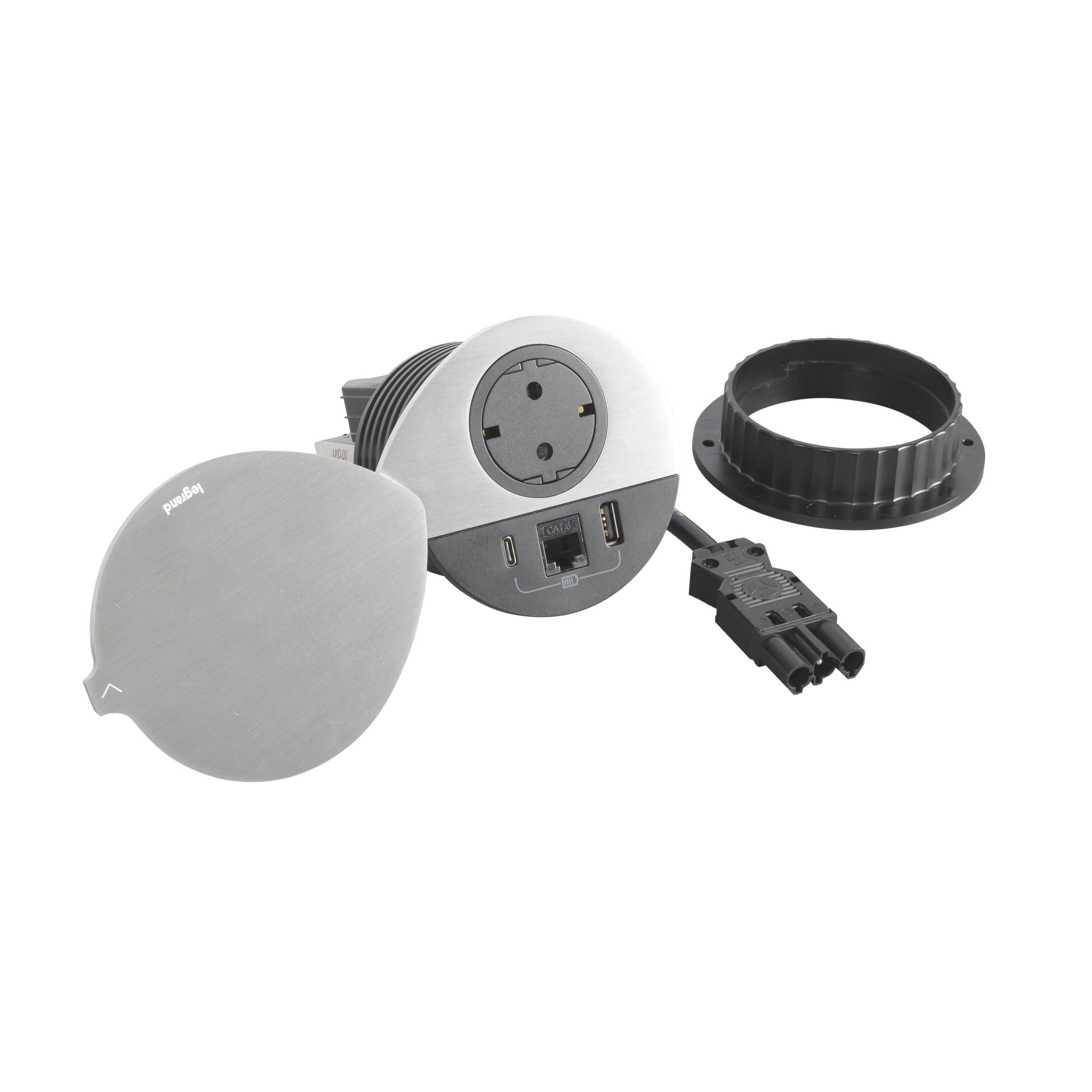 Planet Wattohm - Disq80 Incara 2P+T Schk + USB A+C + RJ45 + cordon 0,5m Wieland - couvercle noir