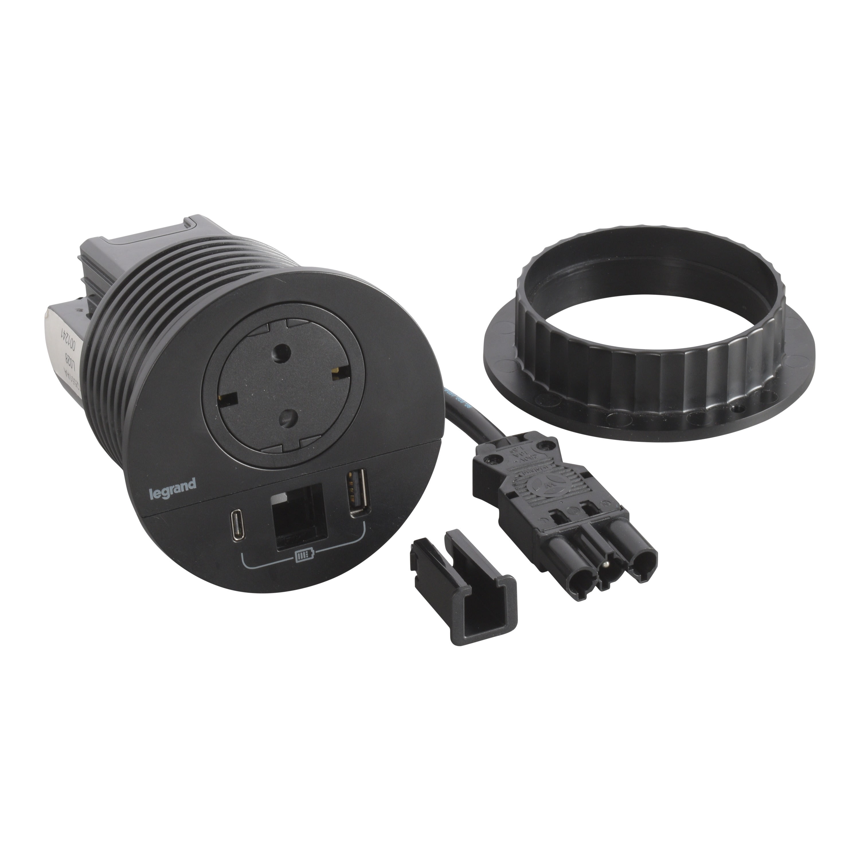 Planet Wattohm - Disq80 Incara 2P+T Schk + USB A+C + sortie de câble + cordon 0,5m Wieland - noir