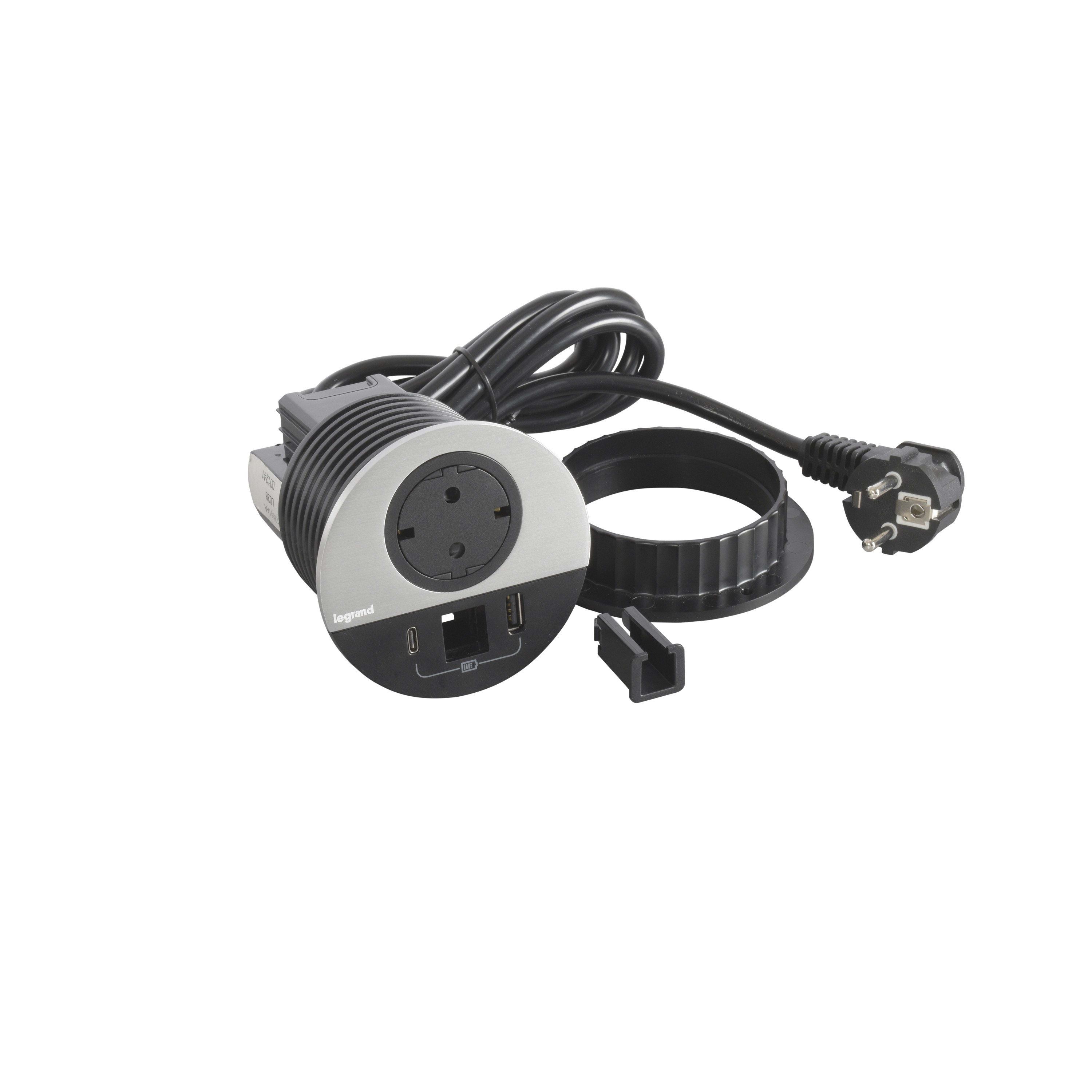 Planet Wattohm - Disq80 Incara 2P+T Schk + USB A+C + sortie de câble + cord 2m fiche 2P+T - métal