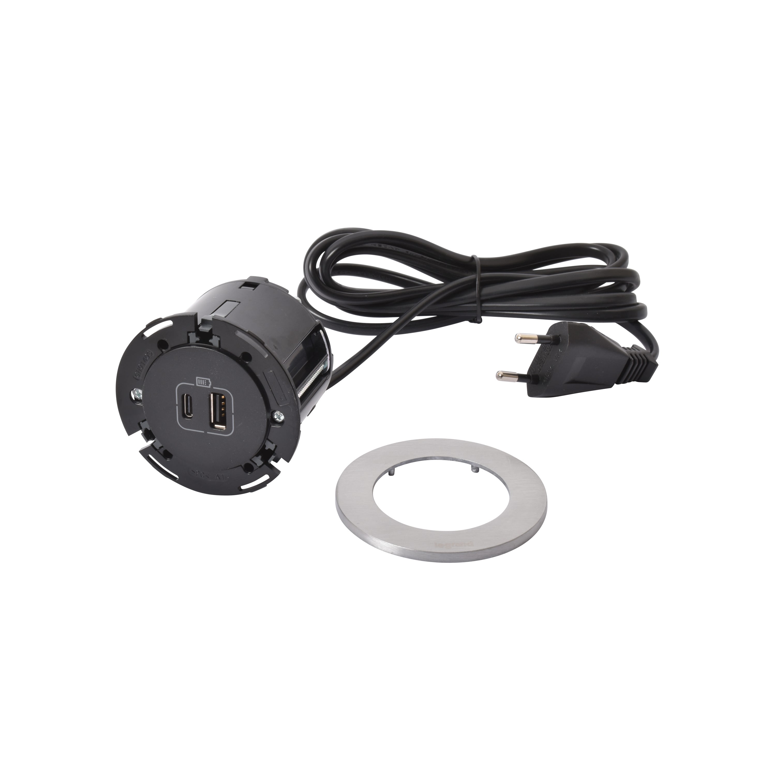 Planet Wattohm - Disq60 Incara chargeur USB A+C et cordon avec fiche 2P+T - métal