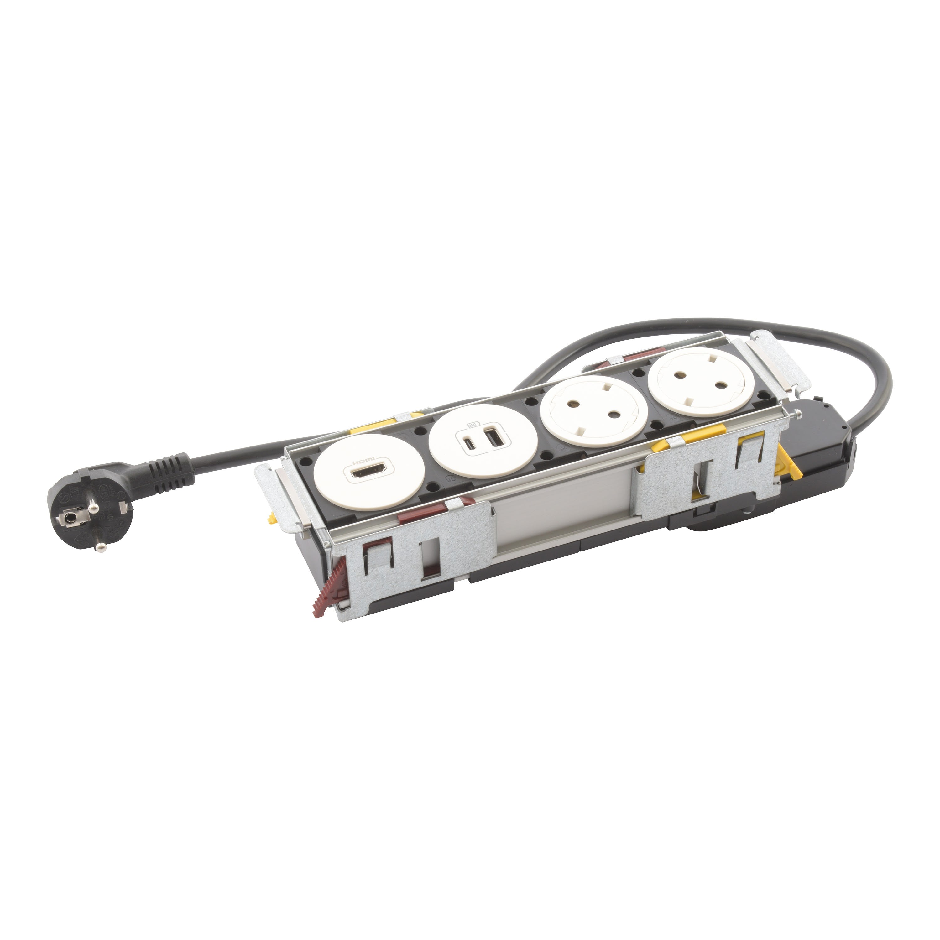 Planet Wattohm - Disq'In Incara 4 postes 2x2P+T Schuko + USB A+C + HDMI + cordon 2m - blanc