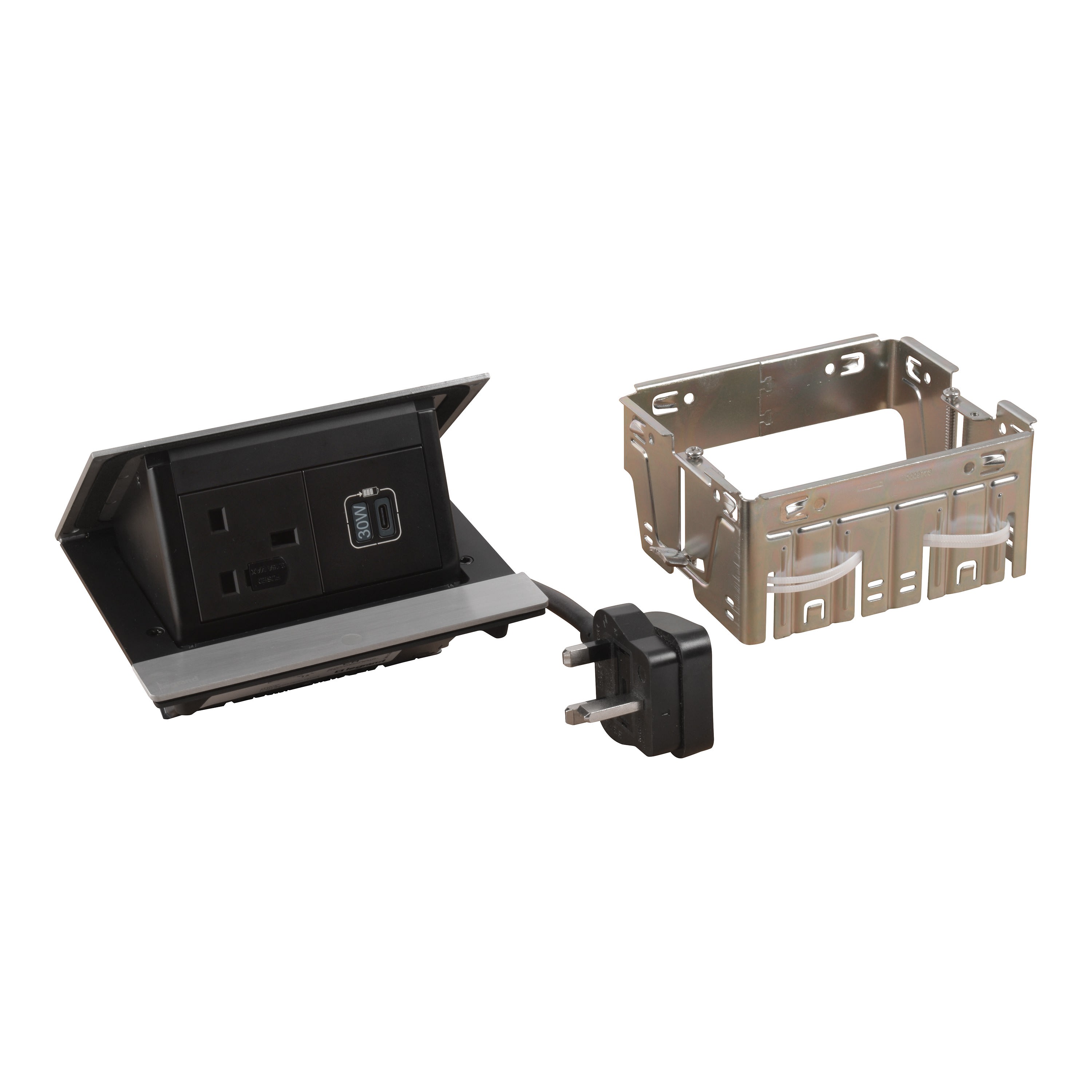 Planet Wattohm - Pop up Incara 2P+T BS + prise USB C 30W - cordon 2m - 4 modules inox