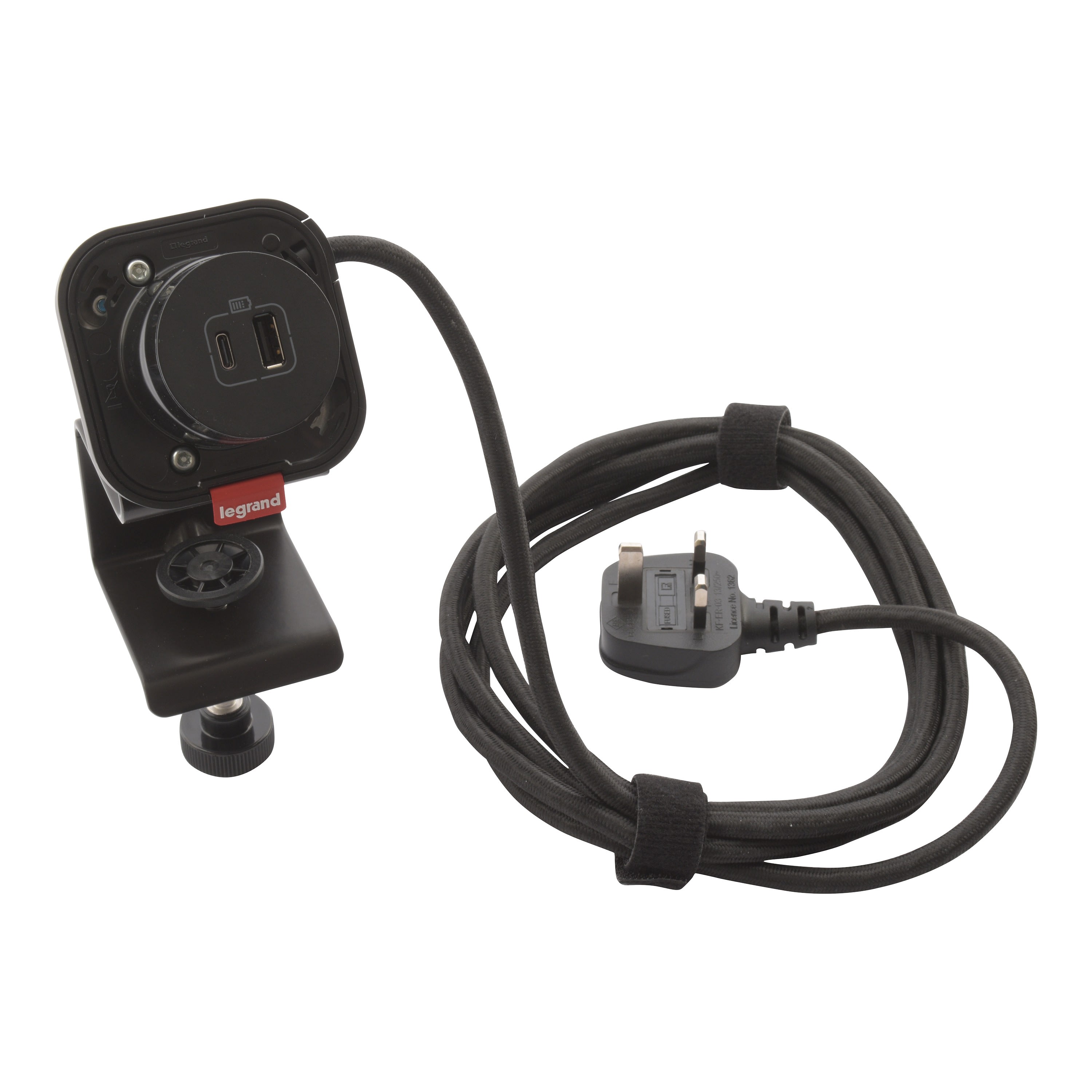 Planet Wattohm - Prise Electr'on USB A+C Incara 1 poste- cordon 2,5m fiche BS - noir