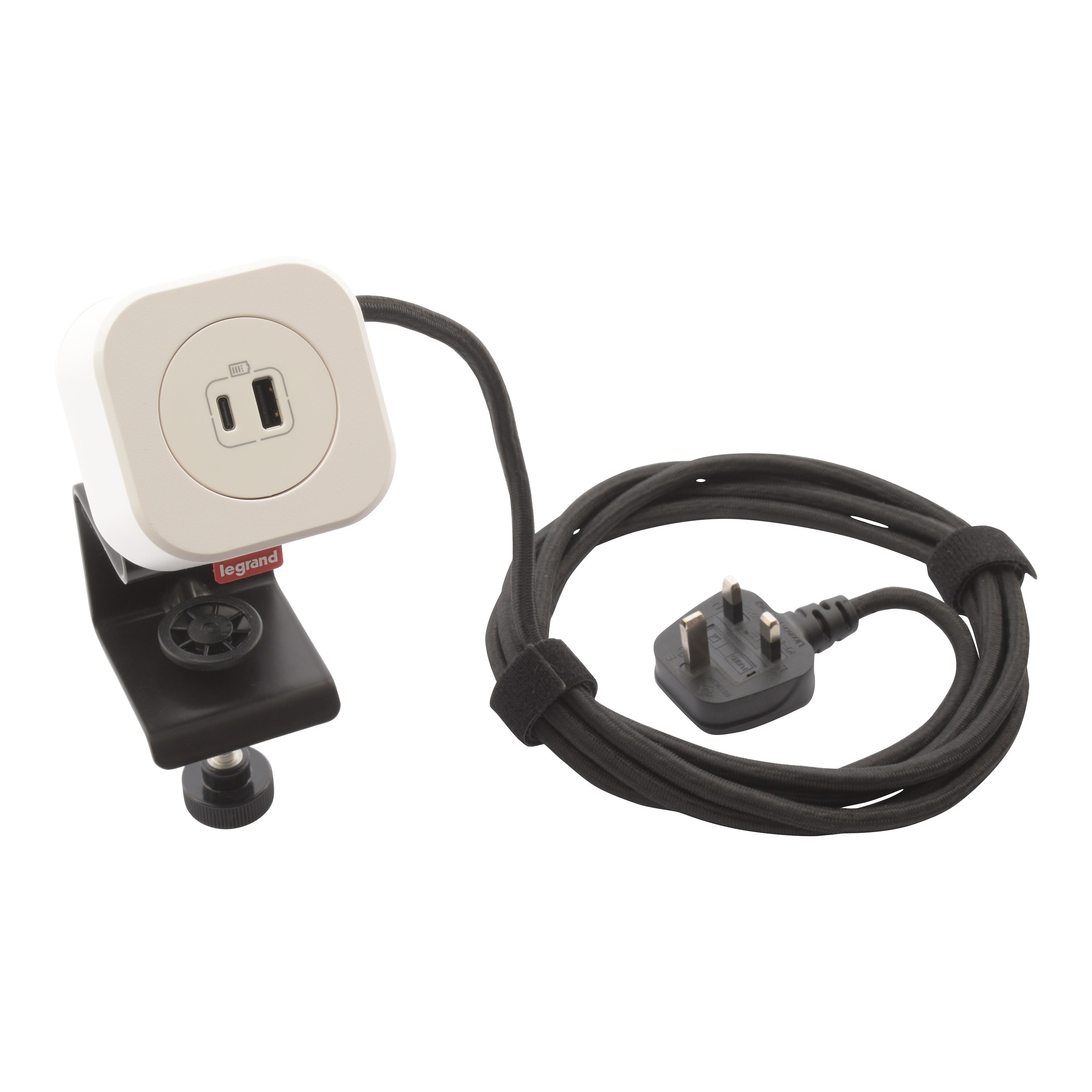 Planet Wattohm - Prise Electr'on USB A+C 1 poste - cordon 2,5m fiche BS - livré complet - blanc
